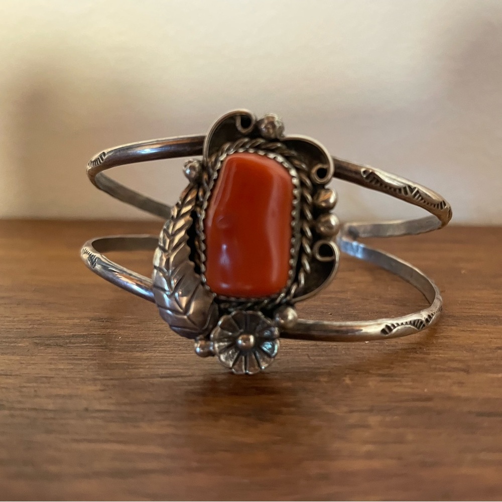 Navajo Coral & Silver Cuff